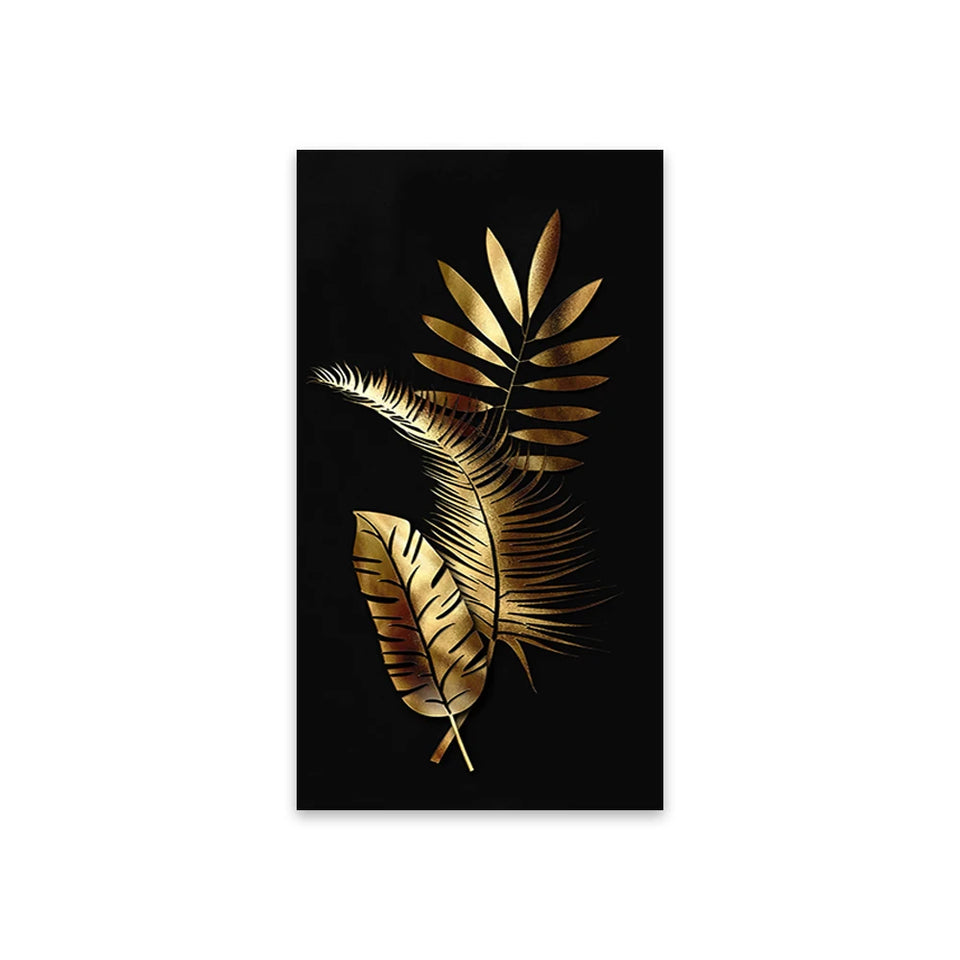 Abstract Golden Leaves and Flower Tree Oil Painting on Canvas Posters and Prints Wall Art Pictures for Living Room Cuadros Decor