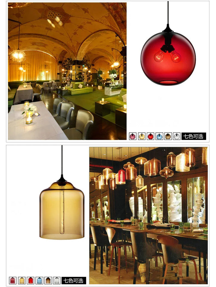 Modern Restaurant Chandelier Light Blown Colorful Glass  Lampshade Glass Ceiling Hanging Lamps Living Room Coffee Room Office