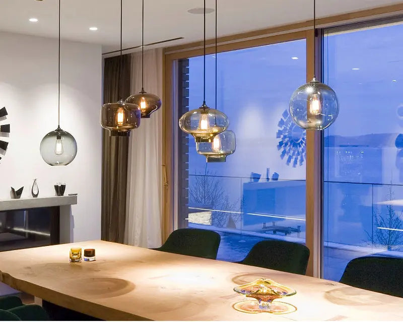 Modern Restaurant Chandelier Light Blown Colorful Glass  Lampshade Glass Ceiling Hanging Lamps Living Room Coffee Room Office
