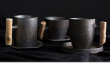 Japanese Vintage Tea Cup Set Ceramic Coffee Mug Rust Glaze Milk Cafe Cup with Wood Handle Water Cup Teacup Home Office Drinkware