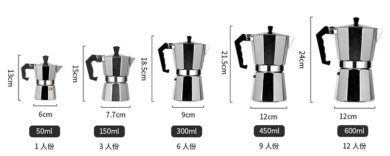Coffee Maker Aluminum Espresso Percolator Pot Coffee Maker Moka Pots 1cup/3cup/6cup/9cup/12cup Stovetop Coffee Maker