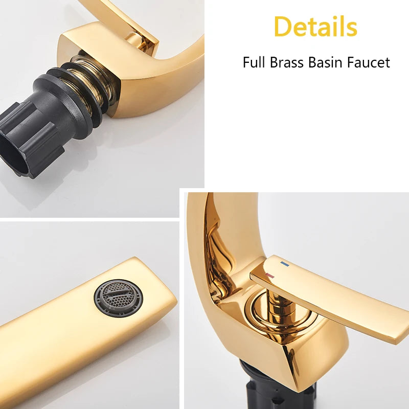 Luxury Brass Basin Faucet Deck Mounted Black Hot Cold Water Bathroom Basin Wash Mixer Tap Single Hole For Bathroom