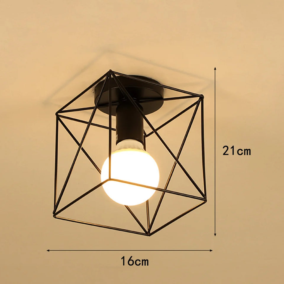 Vintage Ceiling Light Flush Mount Black Iron Lampshade Industrial E27 Pendant Light Grid Cage Bedroom Kitchen Living Room Coffee