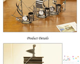 Creative Sailboat Shaped Pen Holder With Clock Office Pencil Box Desk Organizer Stand Case Stationery, Home Desktop Decoration