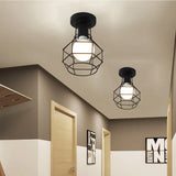 Vintage Ceiling Light Flush Mount Black Iron Lampshade Industrial E27 Pendant Light Grid Cage Bedroom Kitchen Living Room Coffee