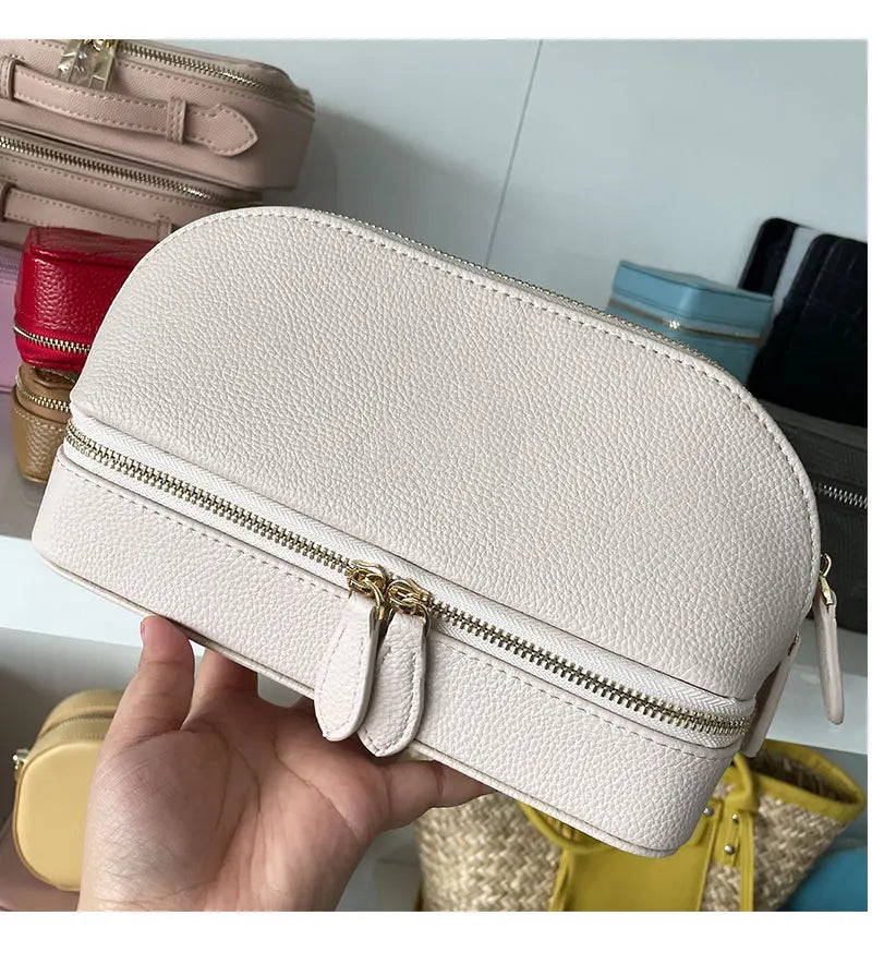 Personalized Cosmetic Bag Pu Leather Women Travel Makeup Bag with Jewelry Organizer Case 2 in 1 Ladies Travel Clutch Pouch