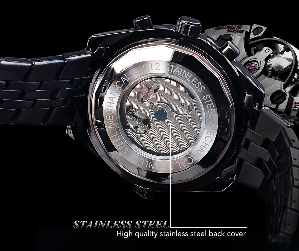 Jaragar 3 Dial Men's Automatic Watch Stainless Steel Mechanical Men's watches Date Week Display Luminous Wristwatch Blue Glass