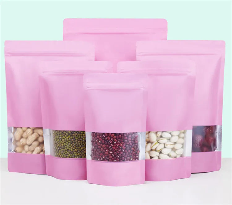 100PCS Stand-up Matte Aluminum Foil Window Ziplock Bag DIY Snack jewelry Spice Candy Customize Logo Brand Gift Storage Pouches