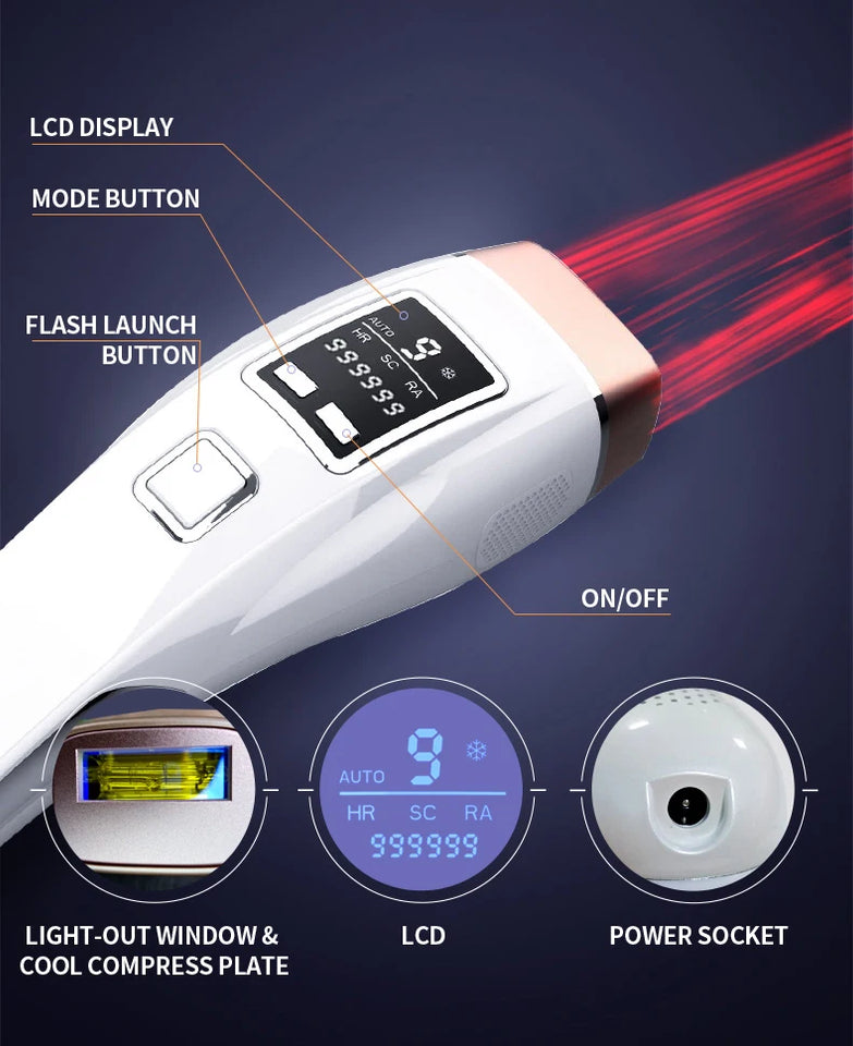 Newest 4in1 IPL Hair Removal Laser Epilator 999000 Flash Cooling LCD Acne Treatment Rejuvenation Device for Home Bikini Trimmer