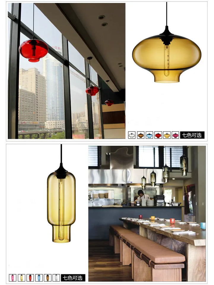 Modern Restaurant Chandelier Light Blown Colorful Glass  Lampshade Glass Ceiling Hanging Lamps Living Room Coffee Room Office