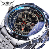Jaragar 3 Dial Men's Automatic Watch Stainless Steel Mechanical Men's watches Date Week Display Luminous Wristwatch Blue Glass