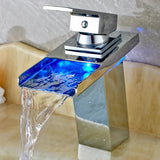 Black LED Bathroom Basin Faucet Temperature Induction Change Color Hot Cold Water Mixer Taps with Battery Box Deck Installation