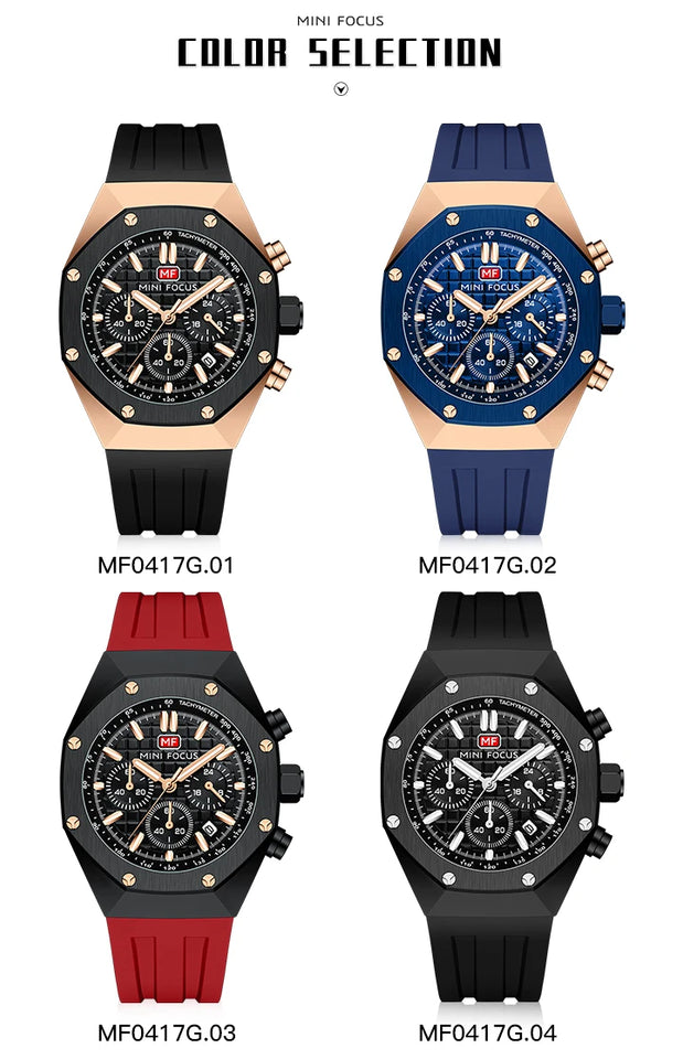 MINI FOCUS Watches Men Blue Silicone Strap Sport Watch Waterproof Luminous Chronograph Quartz Wristwatch часы мужские reloj 0417
