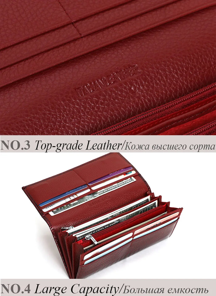 New Women Magnetic Hasp Wallet Genuine Leather Coin Purse Ladies Long Fashion Female Card Hold Money Bag AE501-1