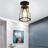 Vintage Ceiling Light Flush Mount Black Iron Lampshade Industrial E27 Pendant Light Grid Cage Bedroom Kitchen Living Room Coffee