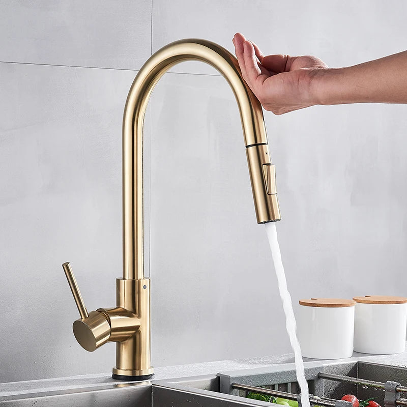 Pull Out Touch Sensor Kitchen Faucet 360 Rotation Smart Kitchen Faucet Sensor Tap Faucet Single Handle Mixer Tap