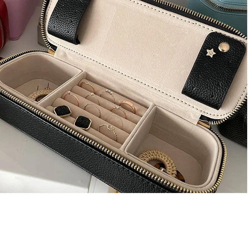 Personalized Cosmetic Bag Pu Leather Women Travel Makeup Bag with Jewelry Organizer Case 2 in 1 Ladies Travel Clutch Pouch