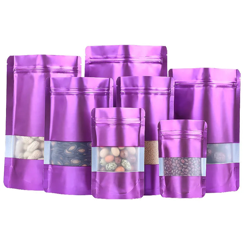 100PCS Stand-up Matte Aluminum Foil Window Ziplock Bag DIY Snack jewelry Spice Candy Customize Logo Brand Gift Storage Pouches