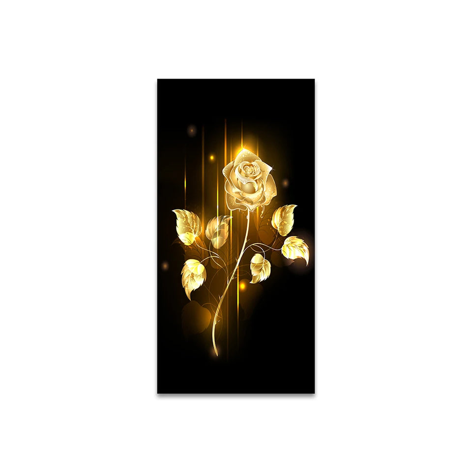 Abstract Golden Leaves and Flower Tree Oil Painting on Canvas Posters and Prints Wall Art Pictures for Living Room Cuadros Decor