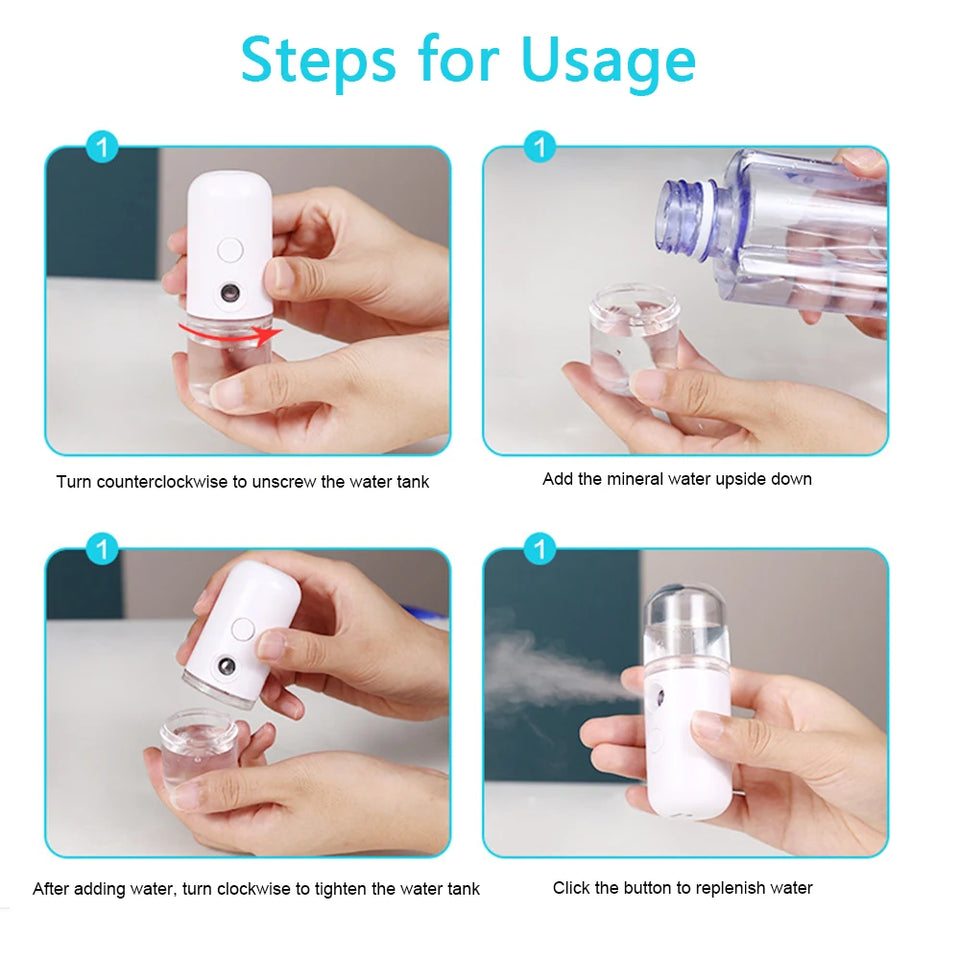 1PC Water Replenishment Device USB Charging Spray Device Facial Humidifier Portable Handheld Facial Beauty Device