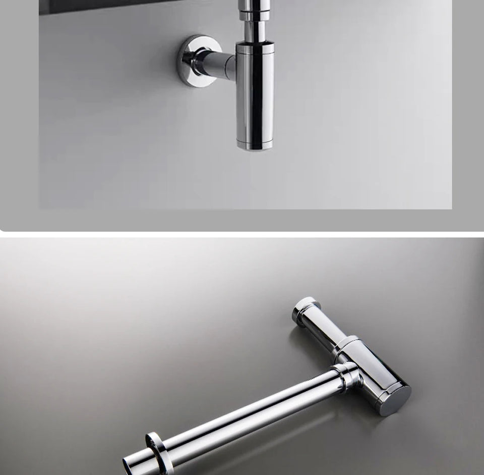 Bathroom Basin Bottle Trap Drain Modern Bathroom Sink P-Trap Set Pop Up Filter Chrome Basin Siphon Horse Accessory Renovation