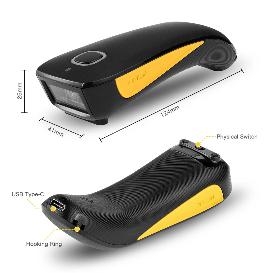 NETUM E800 Bluetooth 2D Barcode Scanner Pocket Wireless QR Reader Data Matrix PDF417 IOS Android Windows