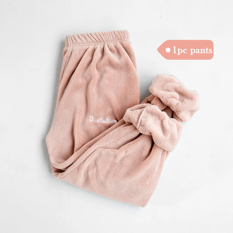Women Winter Flannel Pajama Set Fleece Pajamas Sleepwear Homewear Thick Warm Velvet Female Suit Fall Sweatshirt Ladies Pyjama