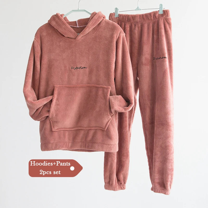 Women Winter Flannel Pajama Set Fleece Pajamas Sleepwear Homewear Thick Warm Velvet Female Suit Fall Sweatshirt Ladies Pyjama