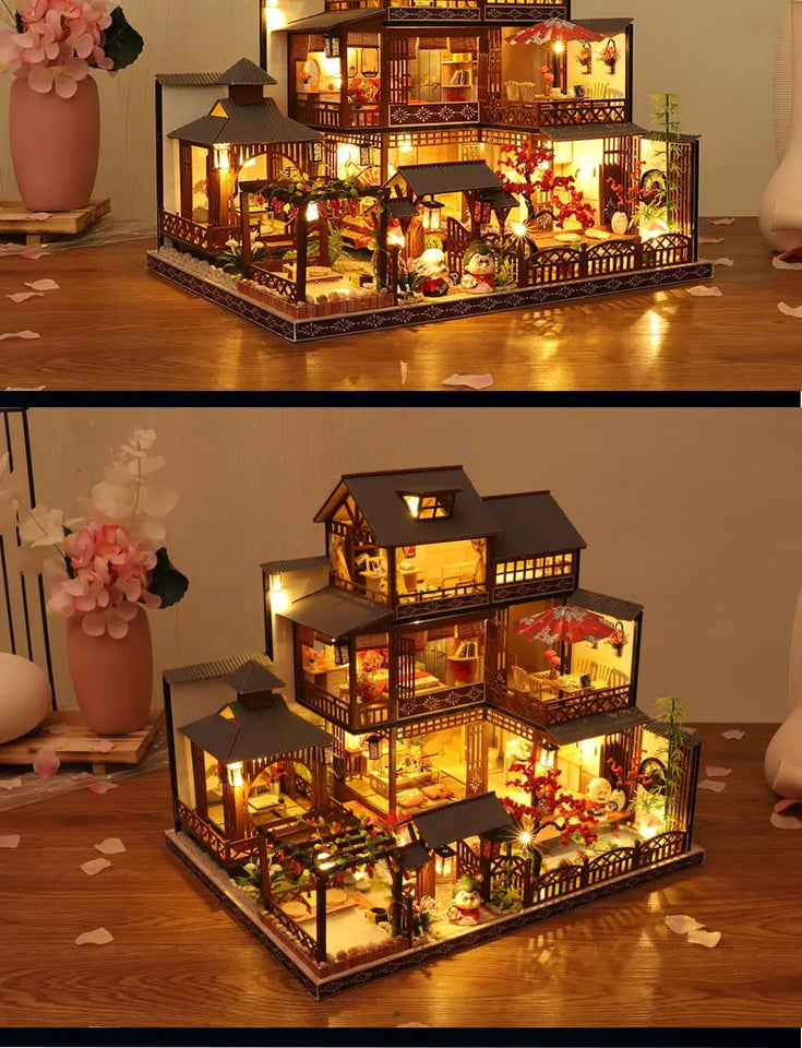 Newest DIY Wooden Dollhouse Japanese Architecture Doll Houses Mininatures with Furniture Toys for Children Friend Birthday Gift