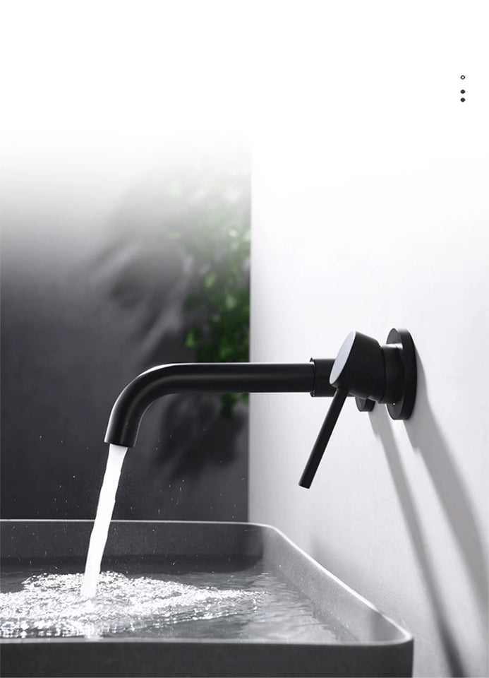 Black Bathroom Sink Faucet  Brass Tap Hot Cold Wash Basin Water Swivel Spout Wall Mounted Bath Mixer Brushed Gold Gunmetal