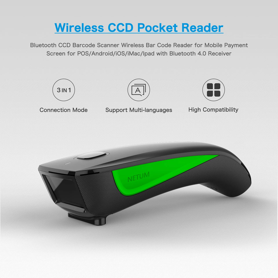 NETUM E800 Bluetooth 2D Barcode Scanner Pocket Wireless QR Reader Data Matrix PDF417 IOS Android Windows