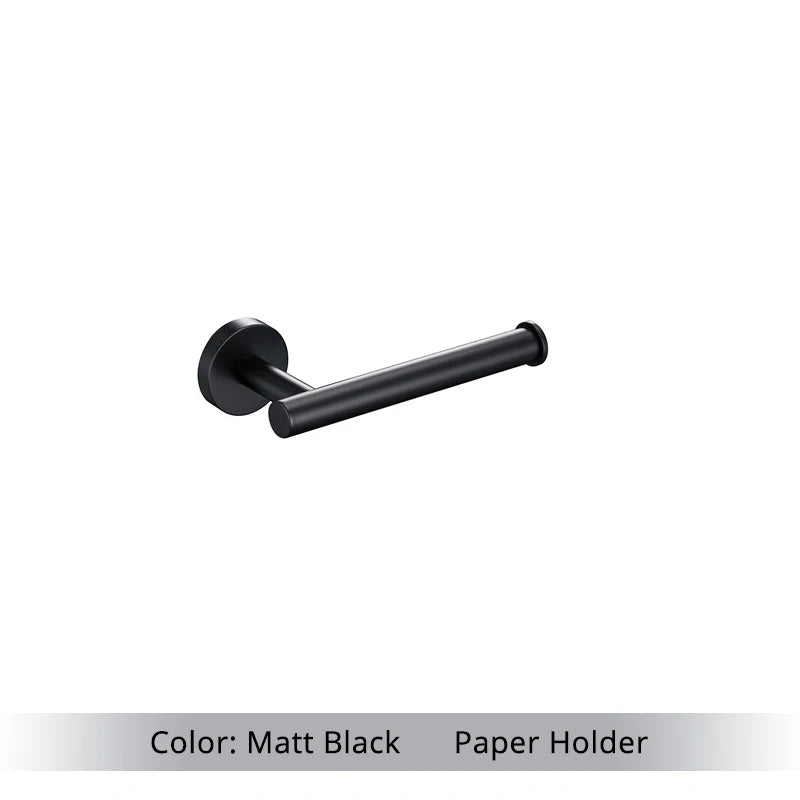 Bathroom Accessories Hardware Set Kit Towel Bar Wall Mount Matt Black Toilet Paper Holder Hand Robe Hook Hanger Stainless Steel