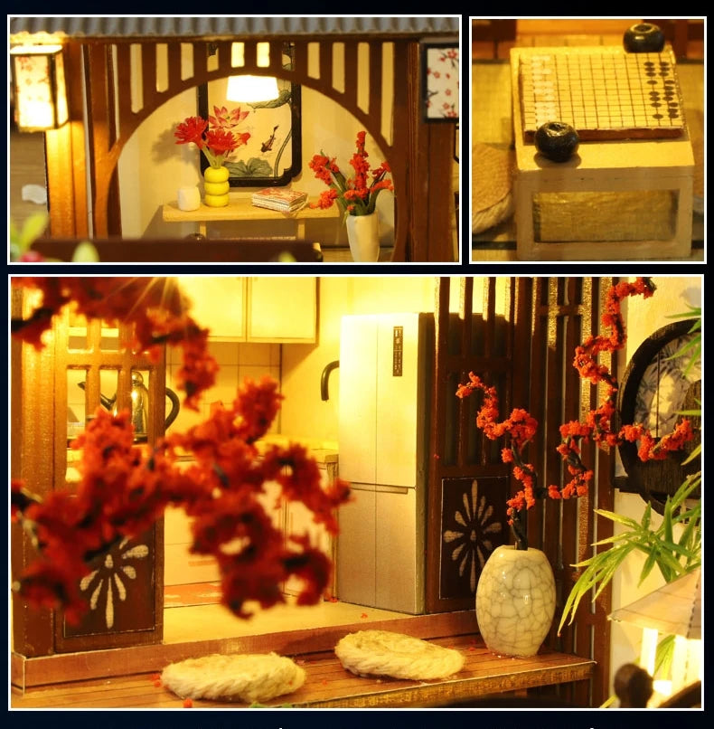 Newest DIY Wooden Dollhouse Japanese Architecture Doll Houses Mininatures with Furniture Toys for Children Friend Birthday Gift