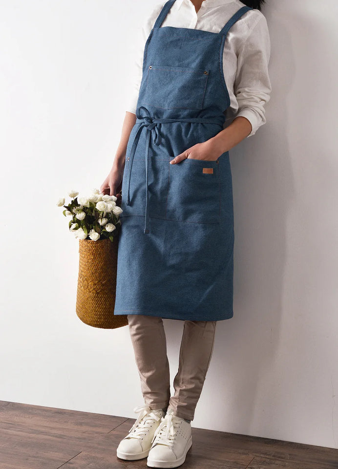 Cotton Denim Aprons Gardening Coffee Shop Kitchen Cooking Baking BBQ Cleaning Painting Restaurant Stylish Design Florist Apron