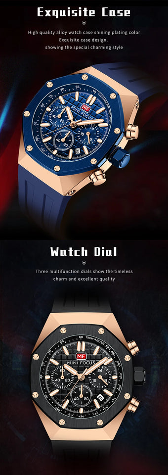 MINI FOCUS Watches Men Blue Silicone Strap Sport Watch Waterproof Luminous Chronograph Quartz Wristwatch часы мужские reloj 0417