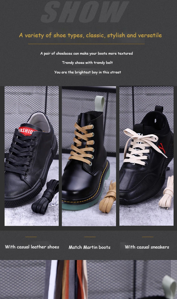 1Pair Waxed Cotton Shoelaces 8mm Width Flats Waterproof Shoe laces Unisex Boots Casual Sneakers Shoelace Leather Laces Shoes