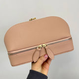 Personalized Cosmetic Bag Pu Leather Women Travel Makeup Bag with Jewelry Organizer Case 2 in 1 Ladies Travel Clutch Pouch