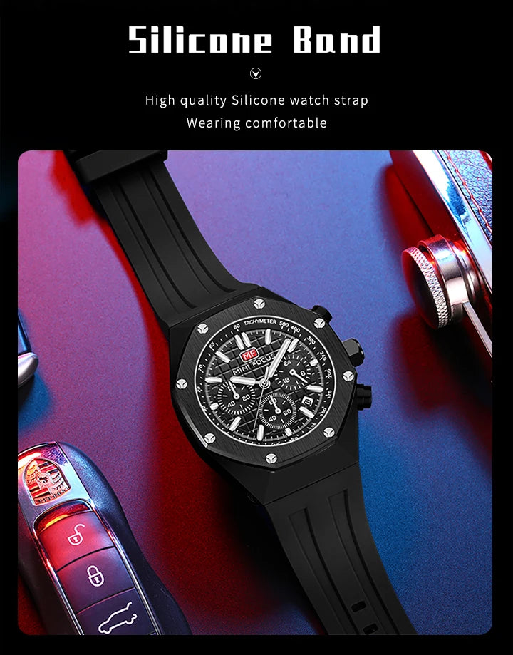 MINI FOCUS Watches Men Blue Silicone Strap Sport Watch Waterproof Luminous Chronograph Quartz Wristwatch часы мужские reloj 0417