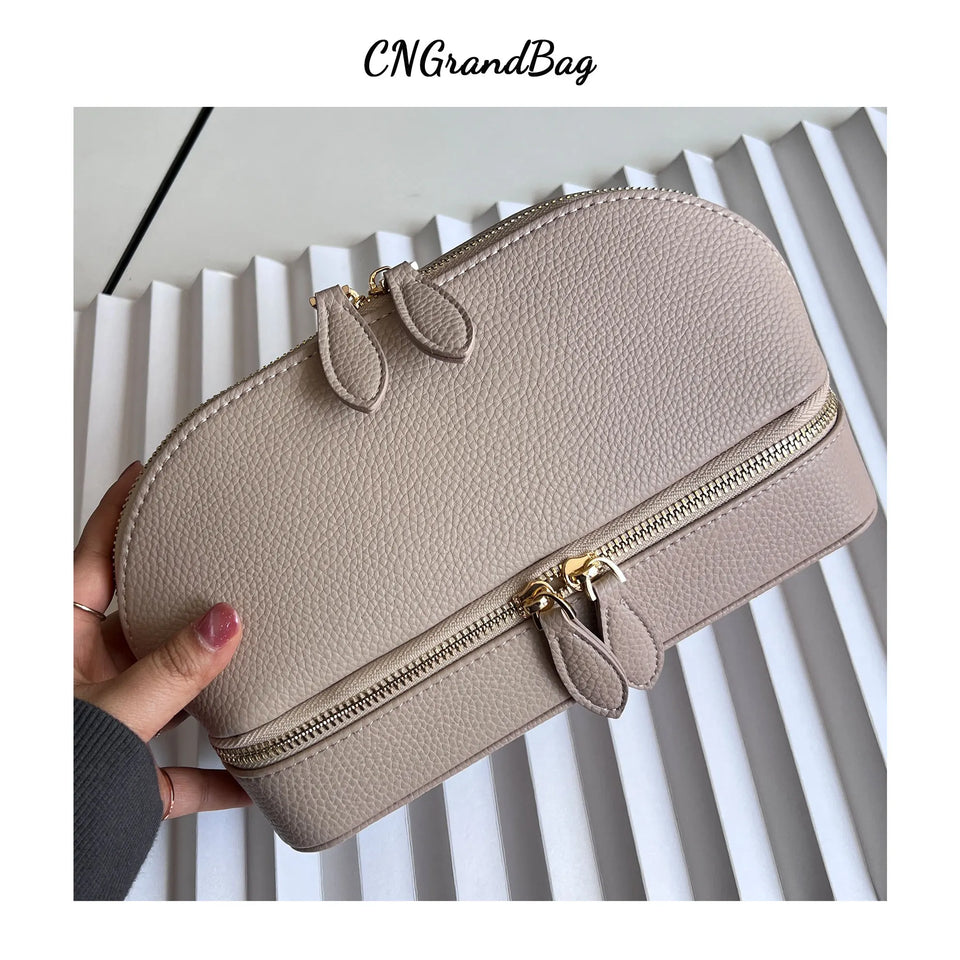 Personalized Cosmetic Bag Pu Leather Women Travel Makeup Bag with Jewelry Organizer Case 2 in 1 Ladies Travel Clutch Pouch