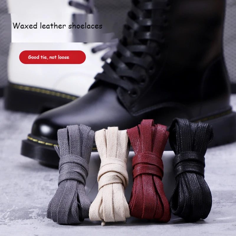 1Pair Waxed Cotton Shoelaces 8mm Width Flats Waterproof Shoe laces Unisex Boots Casual Sneakers Shoelace Leather Laces Shoes