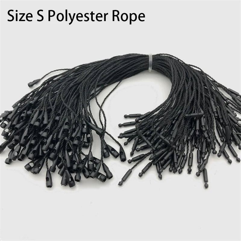 100PC /lot Plastic Tag White Beige Black Hang Tag Polyester Rope String Snap Lock Pin Loop Tie Fasteners