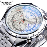 Jaragar 3 Dial Men's Automatic Watch Stainless Steel Mechanical Men's watches Date Week Display Luminous Wristwatch Blue Glass