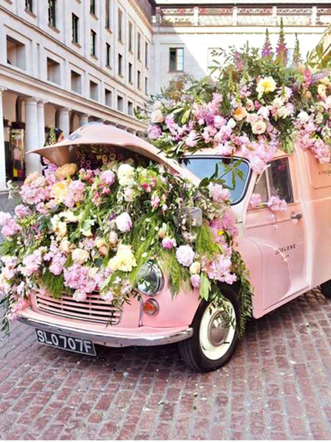 HOMFUN Diamond Painting Full Square/Round Drill 5D DIY "Rose flower car Tower" Daimond Embroidery Rhinestone Cross Stitch Decor