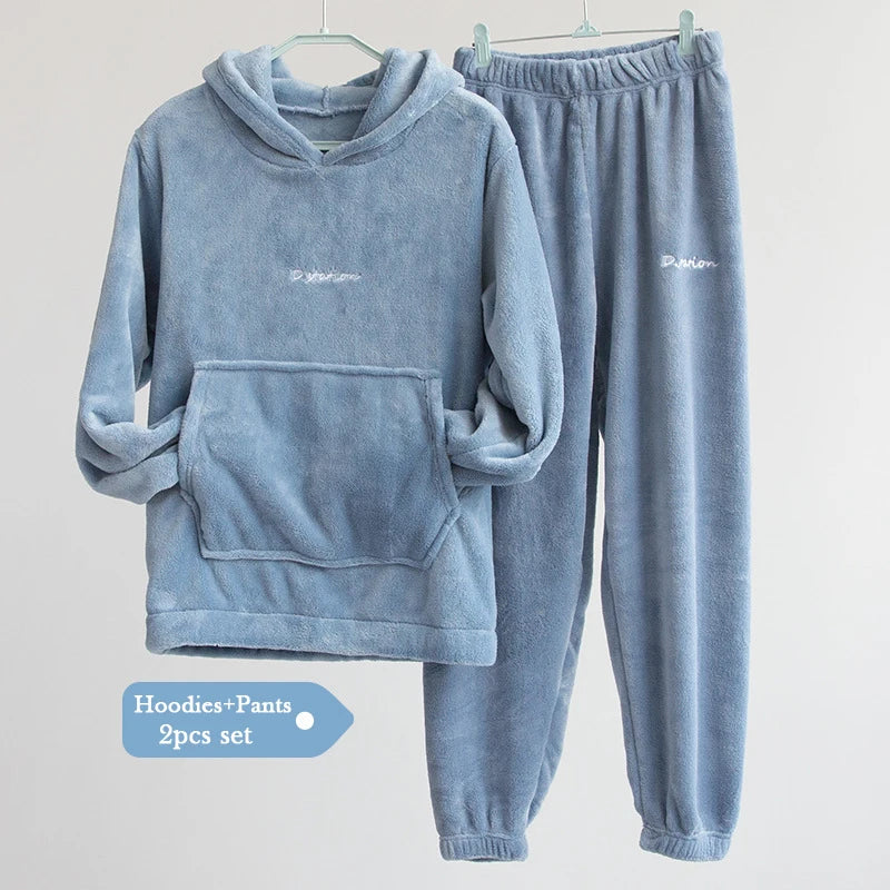 Women Winter Flannel Pajama Set Fleece Pajamas Sleepwear Homewear Thick Warm Velvet Female Suit Fall Sweatshirt Ladies Pyjama