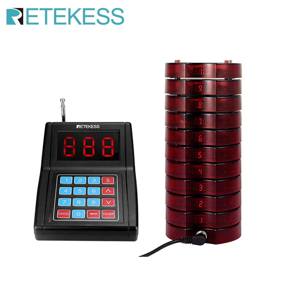 RETEKESS T119 Wireless Restaurant Paging System Coaster Vibrater Buzzer Receiver 2-Way Charge for Cafe Food Trucks