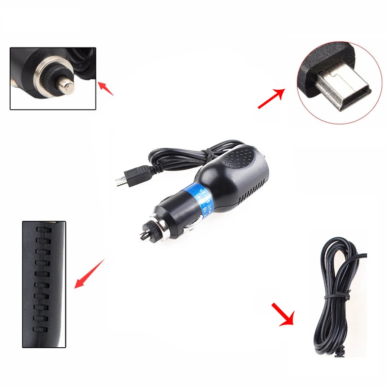 Universal Car Vehicle DC Power Charger Adapter Cord Mini USB Cable For DVR GPS Navigation 5V 2A With Cable