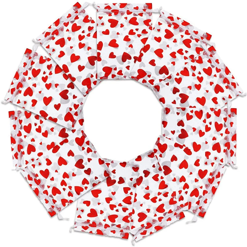 100Pcs Valentine's Day Organza Bag Love Heart Drawstring Jewelry Candy Gift Bag Pounch Cosmetic Packaging Bags Wedding Party