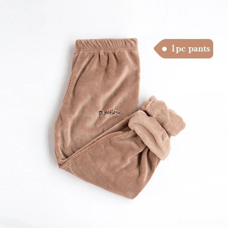 Women Winter Flannel Pajama Set Fleece Pajamas Sleepwear Homewear Thick Warm Velvet Female Suit Fall Sweatshirt Ladies Pyjama