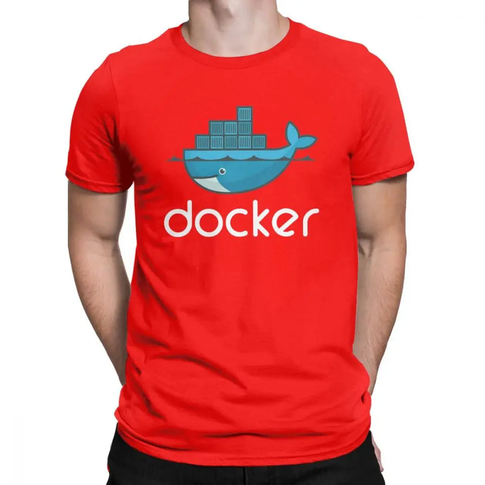 Men Docker Logo T Shirt Linux Javascript Computer Cotton Sweatshirt Funny Short Sleeve Round Neck Tees Graphic T-Shirts