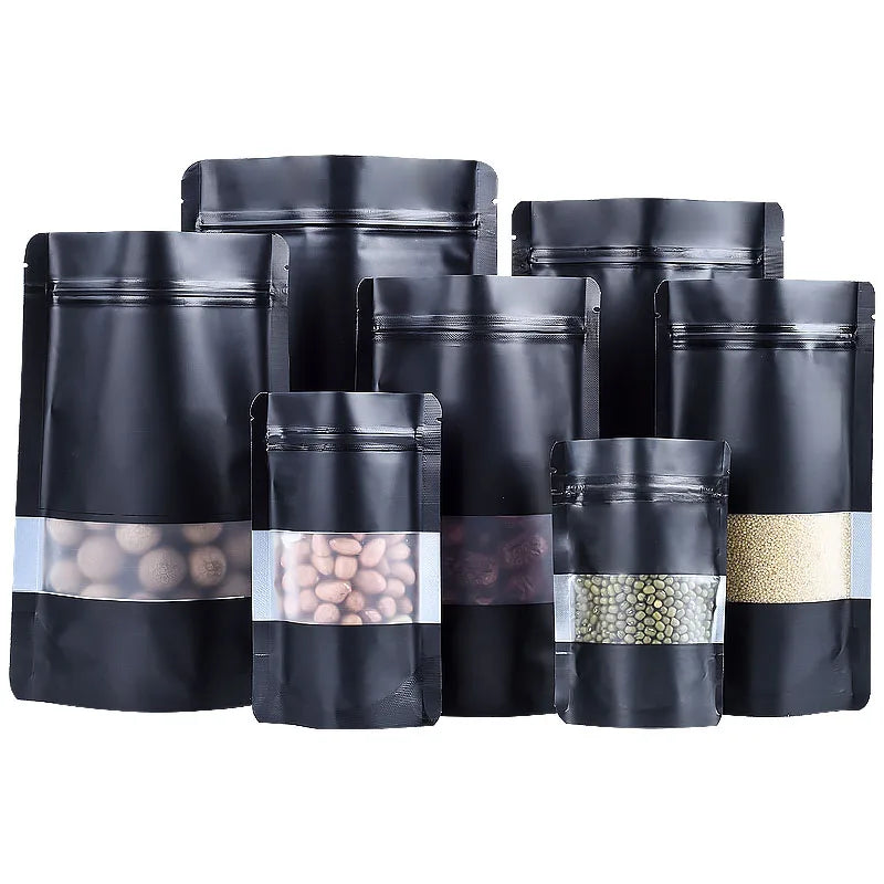 100PCS Stand-up Matte Aluminum Foil Window Ziplock Bag DIY Snack jewelry Spice Candy Customize Logo Brand Gift Storage Pouches